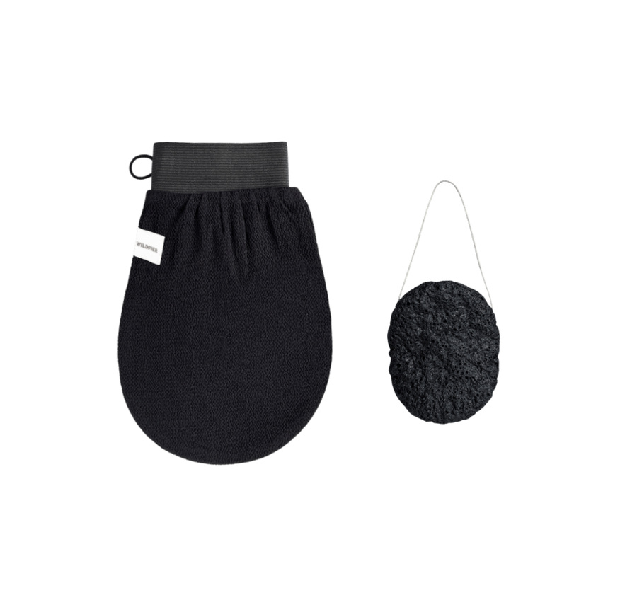 Wildpier™ Luxe Deep Exfoliating Glove and Bamboo Charcoal Konjac Sponge Bundle