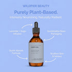 Wildpier Beauty Earth Oil bottle with features highlighted on a blue background