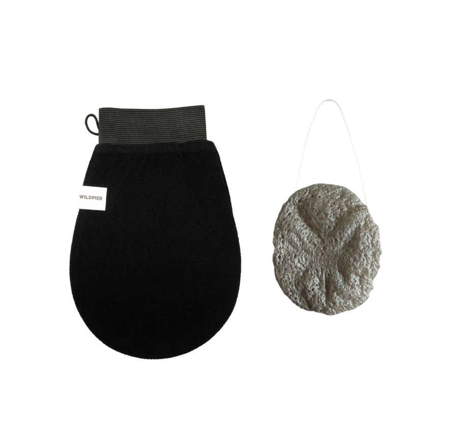 Wildpier™ Luxe Deep Exfoliating Glove and Volcanic Mud Konjac Sponge Bundle